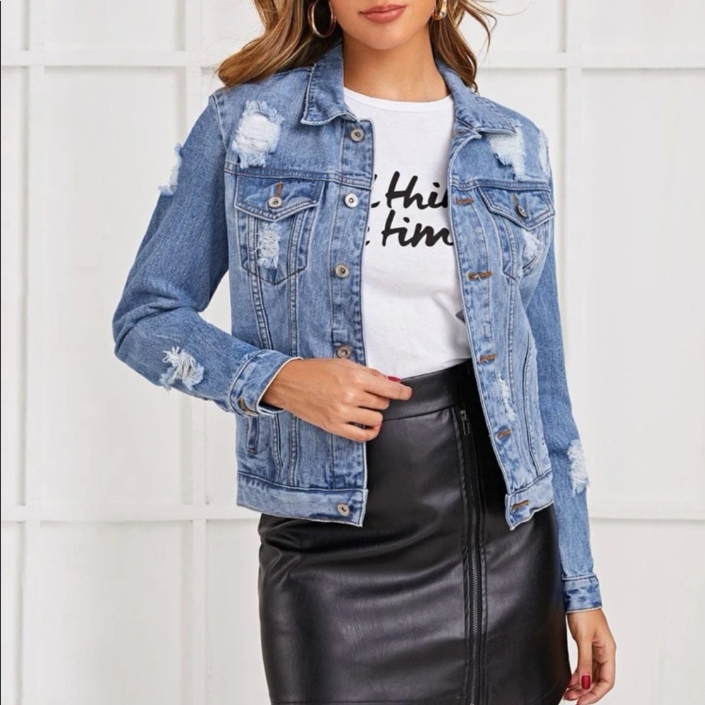 Distressed jean jacket